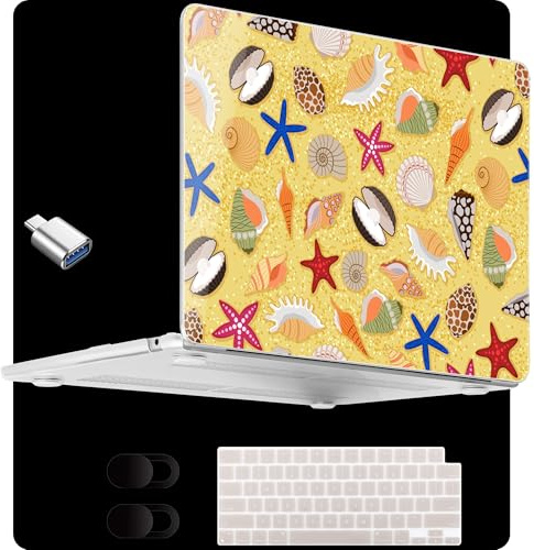 MEEgoodo Schutzhülle für MacBook Air 15 Zoll (M4/M3/M2) 2025 2024 2023, passend für Modell (A3241/A3114/A2941) für 15,3 Zoll Laptop, transparente Hülle mit Tastatur und Webcam-Abdeckung, Strandsand