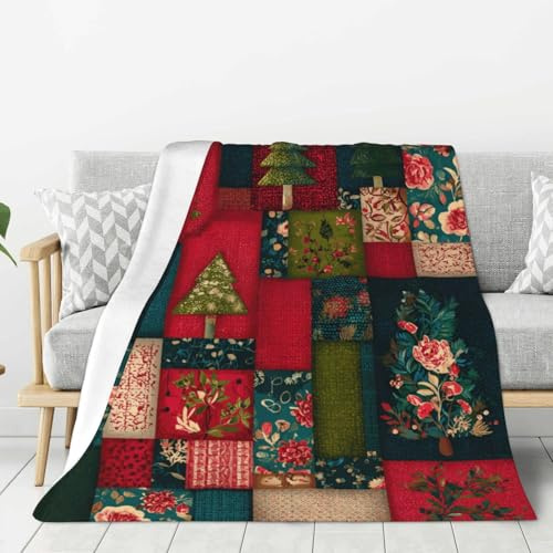 Vextrovia Vintage Patchwork Floral Tree Flannel Fleece Blanket - Cozy Plush for Fall Winter, Charming Retro Floral & Tree Print, Warm & Snug, Great for All Ages, Gift for Living Room, Bed 60X50