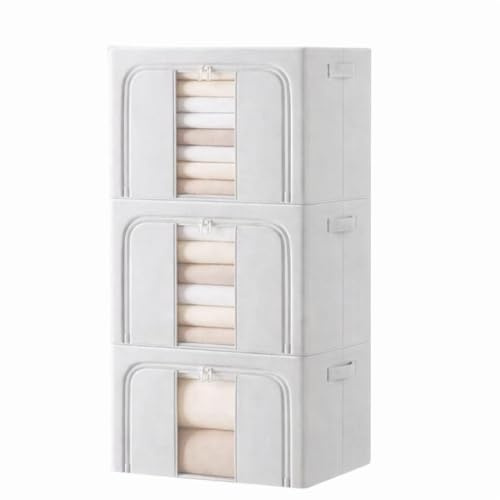 Genérico 3 Cajas de Almacenamiento con Cremallera y Ventana – Pack 3 Unidades – Tela Impermeable con estructura Metálica – Gris claro 66 L