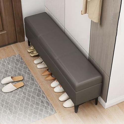 Mörkgrå fuskläder ottoman förvaringslåda multifunktionell fotpall leksak bröst och sko bänk lång smal sittkub med ben (90 cm) för entré och vardagsrum