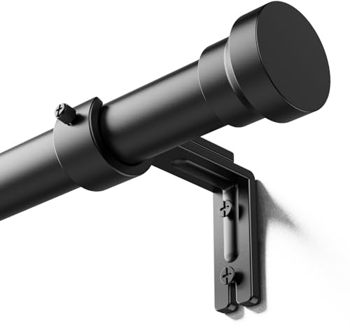 YaFex Curtain Poles 82 to 213 cm, Heavy Duty 25mm Expandable Metal Curtain Pole for Windows, Black Long Curtain Rod with Brackets for Bedroom,Living Room, Easy Installation