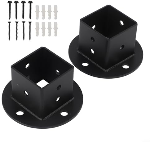 NexRen Kit de base de brida de piso de anclaje de poste de 2 x 2 soportes de montaje de poste cuadrado de metal, paquete de 2 para valla, cubierta, porche y soporte de buzón