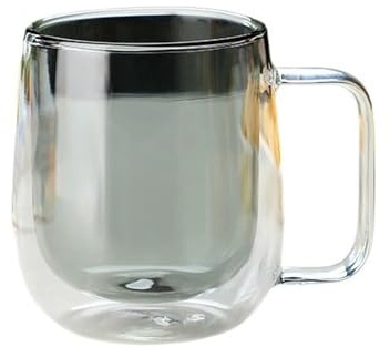 LJHFG63KUYT Bicchieri in vetro Tazze da caffè in vetro a doppia parete con manico, tazze in borosilicato colorato 8, once for bevande calde e fredde, cappuccino, latte tè per succhi(Grijs)