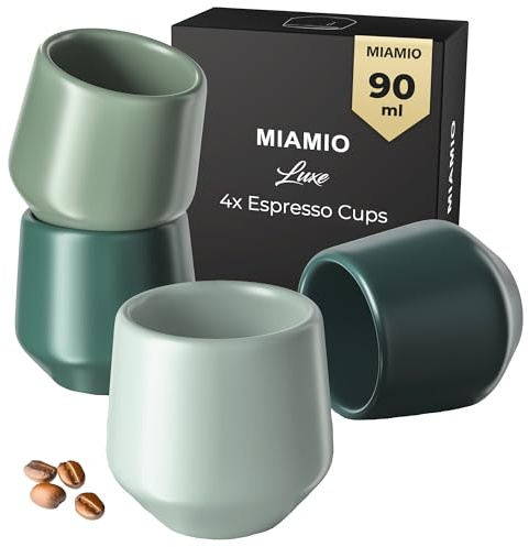 MIAMIO - Espresso Cups Set of 4 (90ml) / Espresso Cups, Ceramic, Handle-Free Mugs, Japanese Tea Cups - Luxe Collection (Evergreen)