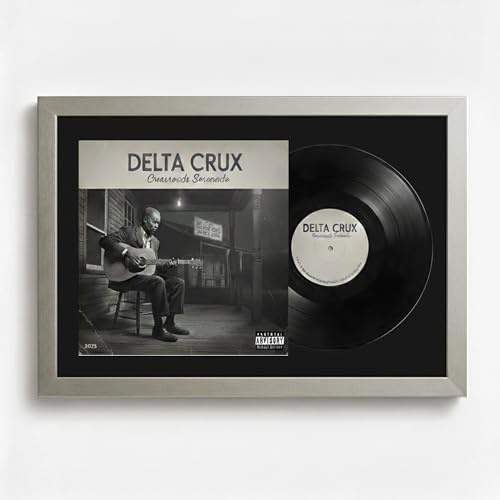 K-Möbel ram för vinylskivor Platina 40x60 cm med svart passepartout - Made in Germany - Vinylram i äkta trä för vinylskivan - UV-skyddad passepartout av 100% alfaccellulosa