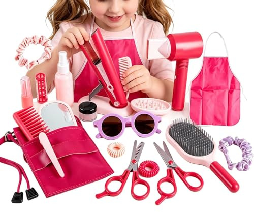 Barn Hårsalong Leksaksset,med Hårtork Förkläde Stylingtillbehör - flickors skönhetshårfrisörsalong leket,För barn, flickor hemma daglig användning förskola klassrum dagis fest, födelsedag