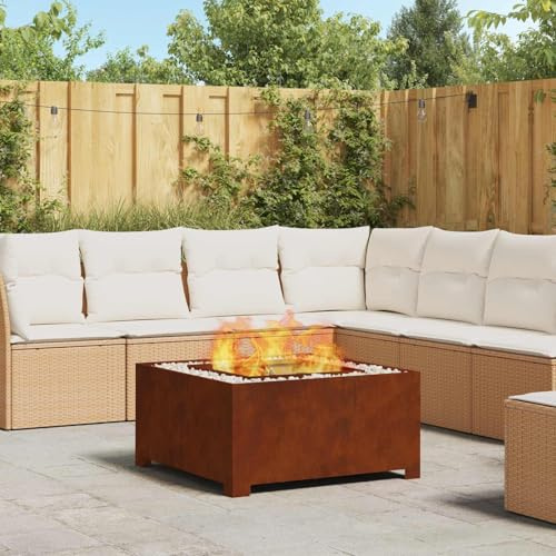 Ziaphsol Brasero d'extérieur carré en acier résistant aux intempéries, marron, 80 x 80 x 40 cm, pour jardin, terrasse, balcon, avec protection contre les étincelles et limite de température de 600 °C