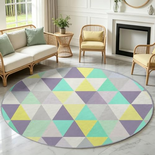 Alfombra de área de 90 cm, suave, lavable, antideslizante, alfombra circular de pelo bajo, resistente a las manchas, moderna alfombra redonda de sofá, alfombra triangular de retazos para sala de estar