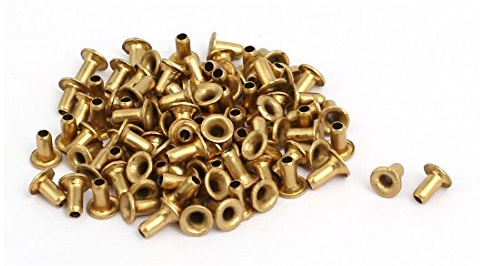 Sourcingmap 100pcs M2x4mm Brass Plated Metal Hollow Eyelets Rivets Gold Tone