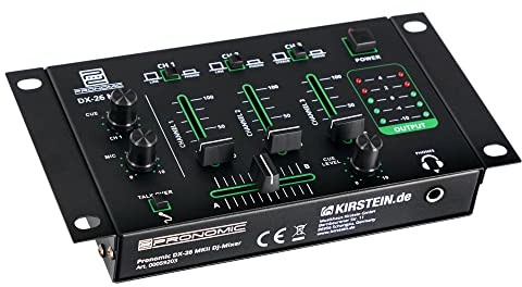 Pronomic DX-26 MKII DJ-Mixer - Mixeur 3 canaux avec fonction Cue - 2x canal Line/Phono - Entrées micro et casque