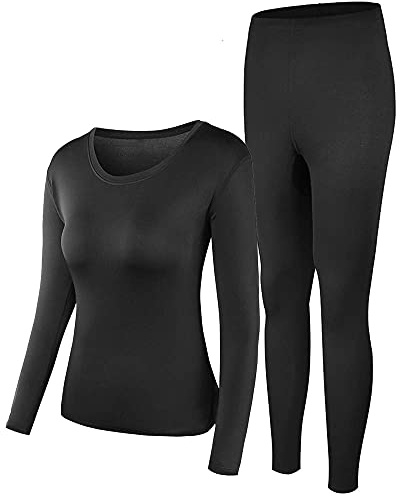 PISIQI Thermal Underwear Women Ultra-Soft Long Johns Set Base Layer Skiing Winter Warm Top & Bottom (XXL, Black)