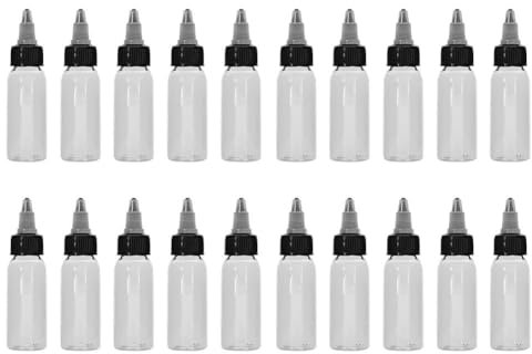 Agatige 20 Pack Empty Tattoo Bottles 30ml Clear Empty Plastic Ink Bottles with Twist Cap Tattoo Squeeze Bottle Mixing Bottle Tattoo Pigment Container Tattoo Accessories for Tattoo Artists