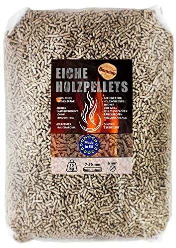 Eiche Pellets 15 kg 30 kg Grill Smoker Holz Pizzaofen BBQ Pellet Outdoor Ofen Grillen Chunks Holzpellets Garten Räuchern Pizza Wood Smoke Zubehör Rauch Flameup, Gewicht :15 kg