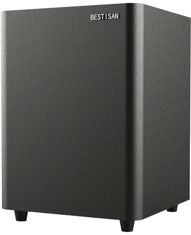 BESTISAN Caisson de basses alimenté, basses profondes, sous-basses, installation facile avec système home cinéma, récepteur, haut-parleurs, câble coaxial inclus, RCA, LFE, entrée auxiliaire, entrée et