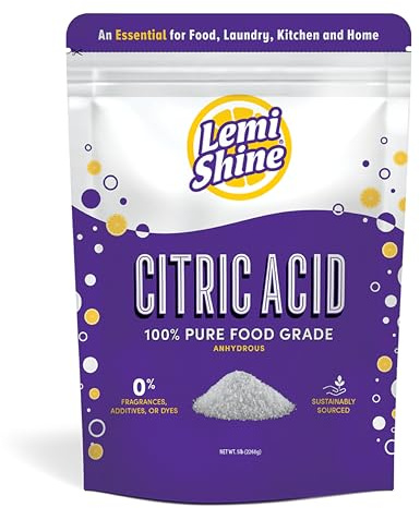 Lemi Shine 100% Citric Acid Powder 5 Pound Bag l Pure Food-Grade Flavor Enhancer & All-Natural Preservative | Fragrance Free Citric Acid for Bath Bombs, Cooking, & Canning