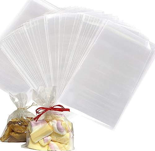 DNT 200 Cellophantüten klar 15x20 cm Zellophantüten Klarsichttüten aus Cellophan transparent Geschenktüten gut für Gebäck Backwaren Kekse Süßigkeiten Desserts Mitgebsel Kindergeburtstag Gastgeschenke