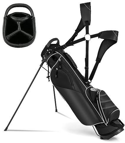 OFFICEJOY Golftasche, tragbare Golfschläger-Tasche mit 4 Trennwänden, 4 Taschen, verstellbaren Schultergurten, Bleistift-Golftasche mit 2 rutschfesten Ständer, leichte Golftasche für Männer und Frauen