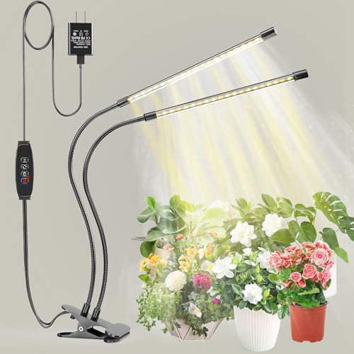 bseah Grow Light Plant Light Indoor Plants, Full Spectrum Clip Plant Growing Lamp, 10-Level Dimmable, Auto On Off Timing 3 9 12Hrs (White)