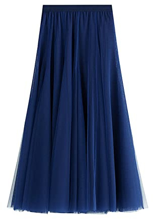 Daysskk Jupe en Tulle Femme A-Ligne Maxi Jupe Femme Taille Élastique Jupe en Tulle Femme Longue Taille Unique, Bleu Marine, Taille Unique