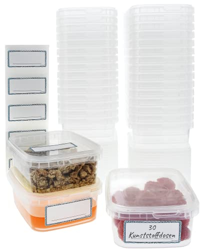 Marzoon 30 Stück Plastikdosen Set mit Deckel – Eckige, Transparente Kunststoffbehälter 280 ml Universaldosen – Feinkost & Saucen - Industriestandard - Aufbewahrungsdosen