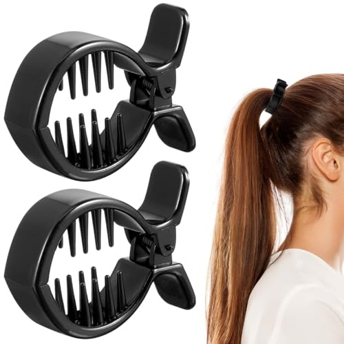 Kichvoe Pinzas Para El Pelo De Plástico Negro Con Dientes Internos 2 Piezas Clips De Garra Para Recogidos Y Peinados De Alta Tensión 2.36X1.77 Pulgadas