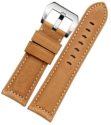 CZKE 20 mm, 22 mm, 24 mm, 26 mm, echtes Leder, Retro-Herren-Uhrenarmband für Panerai PAM111 441 Rindsleder-Armband (Farbe: Hellbraun, Silber, Größe: 24 mm)