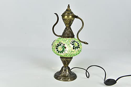 Lampe de table turque ibrik fabriquée à la main - Vert oriental - Lampe de nuit