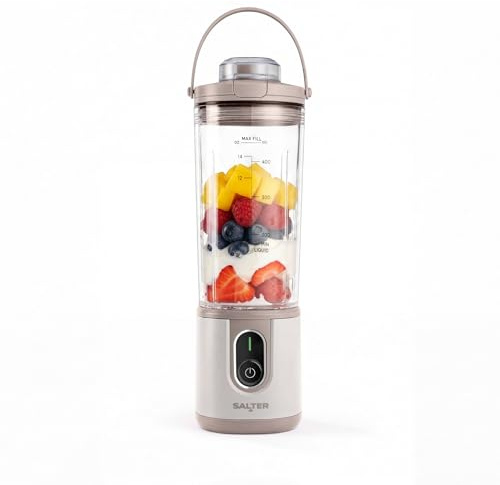 Salter ActiBoost Portable Blender, Cordless, 450ml Bottle | 100W Motor, Stainless Steel Blades, Pulse Function, 40-Second Timer, BPA-Free Bottle, Blade Cover, Bottle Base, Stone Finish
