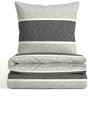 biberna Premium Melange-Flanell Bettwäsche 135x200 cm grau | Biber 2-teilig mit Kissenbezug 80x80 cm | 100% Baumwolle | wärmend & weich | Reißverschluss | Winterbettwäsche | Streifen | Modell 0840506