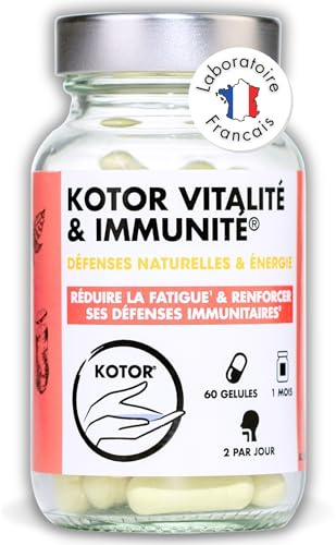 KOTOR VITALITÉ IMMUNITÉ | Booster des Défenses Immunitaires et de l'Énergie | Ginseng Rouge + Magnésium + Zinc + Vitamines C et D + Taurine + Quercétine + Sélénium | 60 Gélules