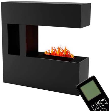 GLOW FIRE Wasserdampf Kamin Schiller Pocket (Standkamin) - Elektrokamin mit realistischen LED 3D-Flammen, Knistereffekt & Fernbedienung, 120x120 cm - Opti-Myst 500 Elektro Kamin, Schwarz