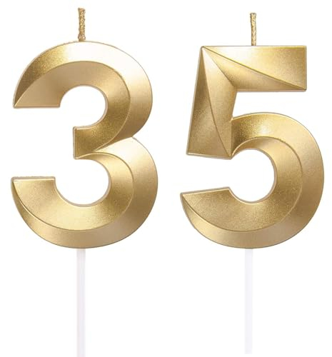 Candele di compleanno con numeri 35/53, candele di compleanno dorate, candele a forma di numero, decorazione per torte 3D, decorazione per feste di compleanno, matrimoni, feste aziendali, anniversari,