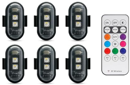 6pcs Remote Controller LED Aircraft Strobe Lights USB Charging, 7 Colors LED Strobe Drone Light Night Warning Lights for Drone Motorcycle Car
