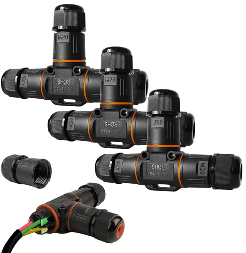 Vegena 3 connettori per cavi impermeabili IP68, 3 connettori per cavi a 3 poli, scatola di giunzione a T, manicotto di collegamento impermeabile, per diametro del cavo di 3 – 12 mm, nero