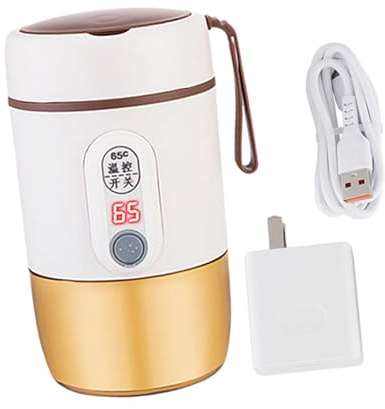 Mini Bouilloire de Voyage, Tasse Chauffage Rapide Portative 500 Ml, Doublure En Acier Inoxydable 304 Chauffe Thermos, Bouilloire électrique Contrôle Température USB, Thermos pour Lait, Café, beige