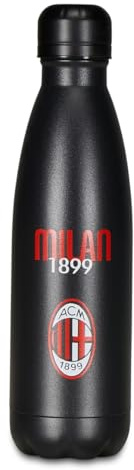 Seven Borraccia A.C. MILAN Calcio, Nero Rosso, Borraccia Termica in Acciaio Inox Interno Esterno, Mantenimento Temperatura fino a 24h, Borraccia Scuola Bambino - Bottle Termica
