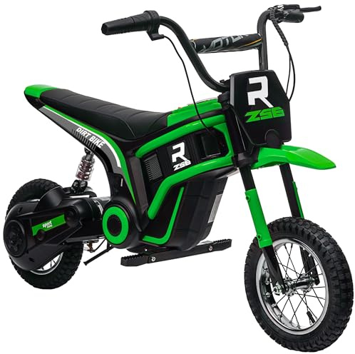 HOMCOM 24V Kids Electric Motorbike Ride On Motorcycle Ages 8-12 Years Green | 350W Motor, Twist Grip Throttle, Music, Horn, 12 Pneumatic Tyres, Max Speed 16km/h
