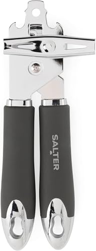 Salter BW11386EU7 Cosmos Can Opener - Manual Turn Knob, Kitchen Tin Opener Arthritis Hands, Weak Hands, Elderly, Camping, Hanging Hook, Easy to Clean, Long Lasting Quality, Matte Grey (Pack of 5)