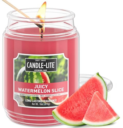 Candle-lite Scented Candles, Juicy Watermelon Slice, 18 oz Jar, Proudly Poured in The USA, Aromatherapy Candle, Single-Wick with 110 Hours of Burn Time, Perfect for Creating a Refreshing Ambiance