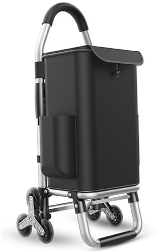 AHWEKR Folding shopping trolley, stair-climbing, lightweight and waterproof, 2-in-1 Stair Climber Shopping Trolley with 6 noiseless large wheels, detachable stair-climbing trolley (black)