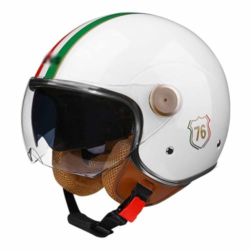 Motorradhelm Jethelm mit Doppelvisier Retro Pilotenhelm Qualität nach ECE-Norm Roller-Helm für Frauen und Herren im Vintage-Look, Motorrad-Helm(16,XL(61~62CM))