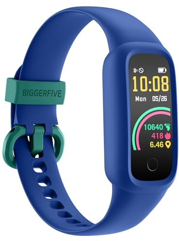 BIGGERFIVE Vigor 2 L Fitness Tracker Uhr Kinder, Fitnessuhr mit Aktivitätstracker, Schrittzähler, Pulsuhr, Schlafmonitor, Kalorienzähler, IP68 Wasserdicht Kinderuhr für Junge Mädchen, Blau