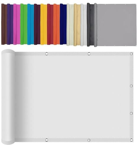 Sonnensegel Wasserdicht 120 x 130 cm PES Polyester mit UV Schutz Sonnenschutz Netz Balkon Sichtschutz mit Ösen, Ohne Bohren für Balkon Terrasse, Weiß