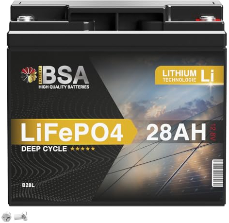 BSA LiFePO4 12V 28Ah Lithium Batterie Solar Akku Photovoltaik Wohnmobil Batterie USV statt 20Ah 22Ah 24Ah 26Ah