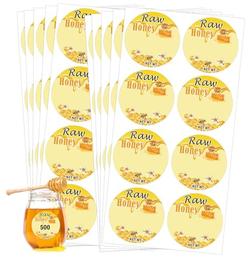 Raw Natural Honey Jars and Bottles Labels Bee Bottling Stickers Farm Kitchen Name Home Business Round Mason Jar for Quart Jars (1.5 INCH)
