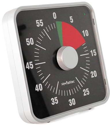 FISHTEC – Temporizador gigante electrónico cuadrado – temporizador de 60 minutos – 2 zonas de color – temporizador silencioso – números grandes – sobre pie o magnético – cocina, aula, 19 x 19 x 4,5 cm
