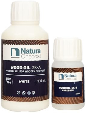 Natura Onecoat Wood Stain Oil - 8 m² - 140 ml, White – Wood Finish for Interior Furniture & Floor - Linseed Wood Oil - Fast-Drying-Environmentally Friendly - Extra Durable Hard Wax Oil-VOC Free
