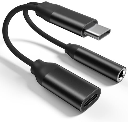 OLKIEQZ Adaptador USB C a Jack 3,5 mm （2 en 1） con Carga Rápida 60W y Audio Hi-Fi, Compatible con iPhone 15/15 Pro MAX, Samsung Galaxy S24/S23/S22 Ultra, iPd Pro, Huawai P50/P40, Xiaomi,Pixel