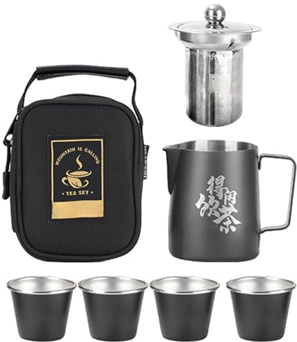 Juego de té portátil, acero inoxidable Teapot, juego de té de viaje, al aire libre, conjunto de té de té de ceremonía kit Kung Fu té conjunto de té de acampada de viaje, teapot tazas Stainless Tea