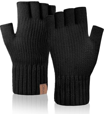 Oliumt Winter Half Finger Gloves Knitted Fingerless Mittens Warm Stretchy Gloves for Men and Women (black, one size)